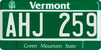 VT license plate AHJ259