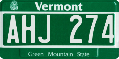 VT license plate AHJ274