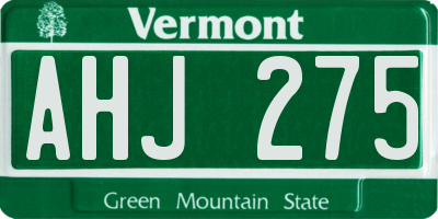 VT license plate AHJ275