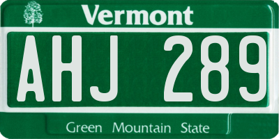 VT license plate AHJ289