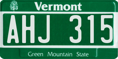 VT license plate AHJ315
