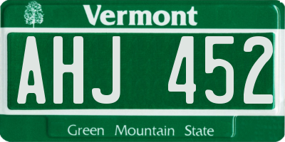VT license plate AHJ452