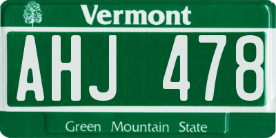 VT license plate AHJ478