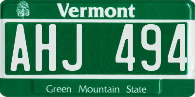 VT license plate AHJ494