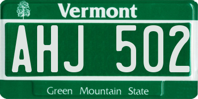 VT license plate AHJ502