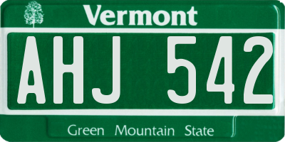 VT license plate AHJ542