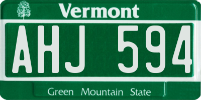 VT license plate AHJ594