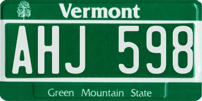 VT license plate AHJ598