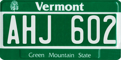 VT license plate AHJ602
