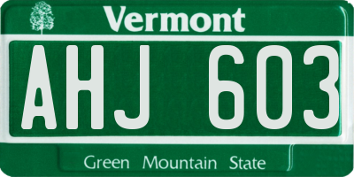 VT license plate AHJ603
