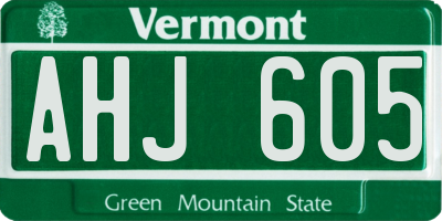 VT license plate AHJ605