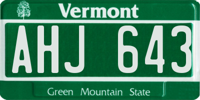 VT license plate AHJ643