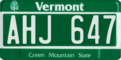 VT license plate AHJ647