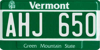 VT license plate AHJ650