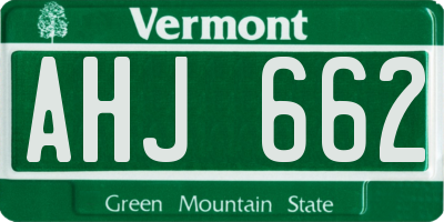 VT license plate AHJ662