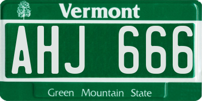 VT license plate AHJ666