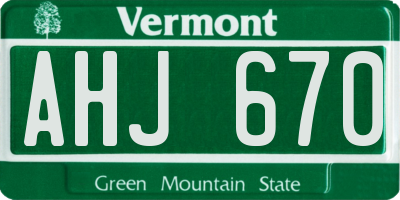 VT license plate AHJ670