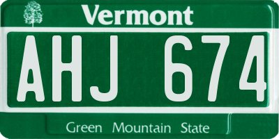 VT license plate AHJ674