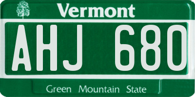 VT license plate AHJ680