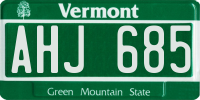 VT license plate AHJ685