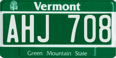 VT license plate AHJ708