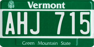 VT license plate AHJ715