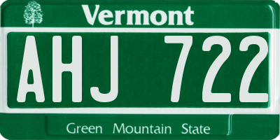 VT license plate AHJ722