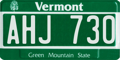 VT license plate AHJ730