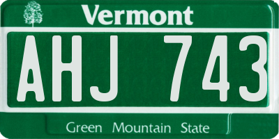 VT license plate AHJ743