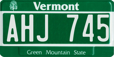 VT license plate AHJ745