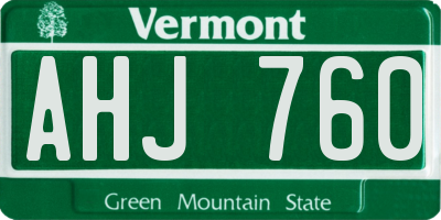 VT license plate AHJ760