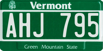 VT license plate AHJ795