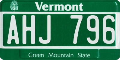 VT license plate AHJ796