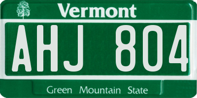 VT license plate AHJ804