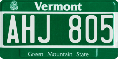 VT license plate AHJ805