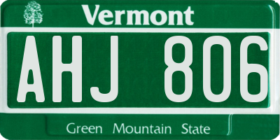 VT license plate AHJ806