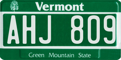 VT license plate AHJ809