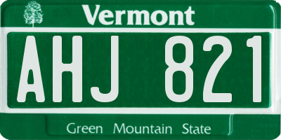 VT license plate AHJ821