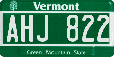 VT license plate AHJ822