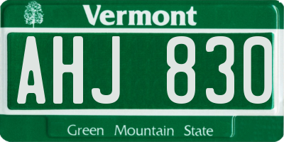 VT license plate AHJ830