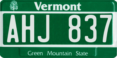 VT license plate AHJ837