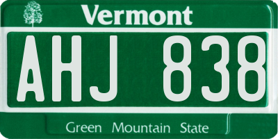 VT license plate AHJ838