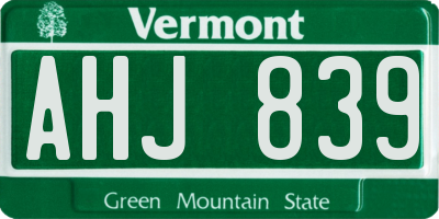 VT license plate AHJ839