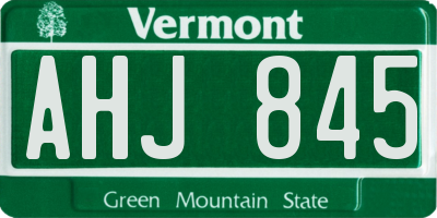 VT license plate AHJ845
