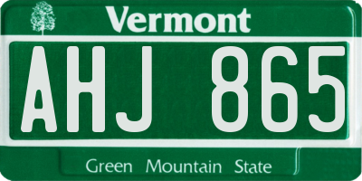 VT license plate AHJ865