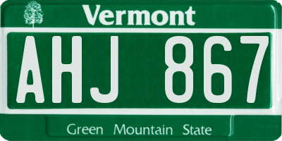 VT license plate AHJ867