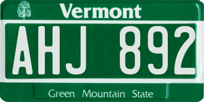 VT license plate AHJ892