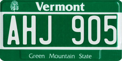 VT license plate AHJ905