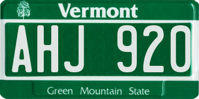 VT license plate AHJ920