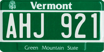 VT license plate AHJ921